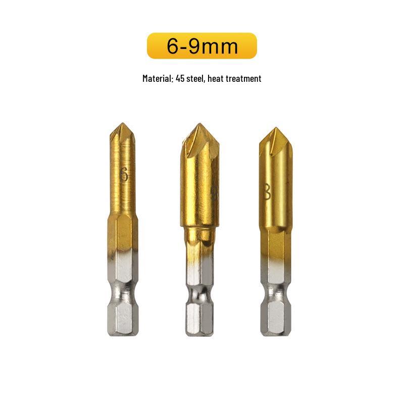 Plastic Wood Board Chamfering Tool Set: 82° Hex Shank Five-Flute Countersink, 6mm-19mm, Six Pieces.