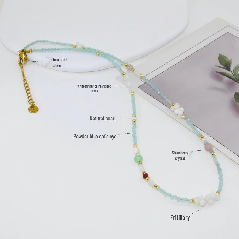 Handmade Strawberry Crystal & Seashell Necklace - Perfect for Spring/Summer & Best Friends