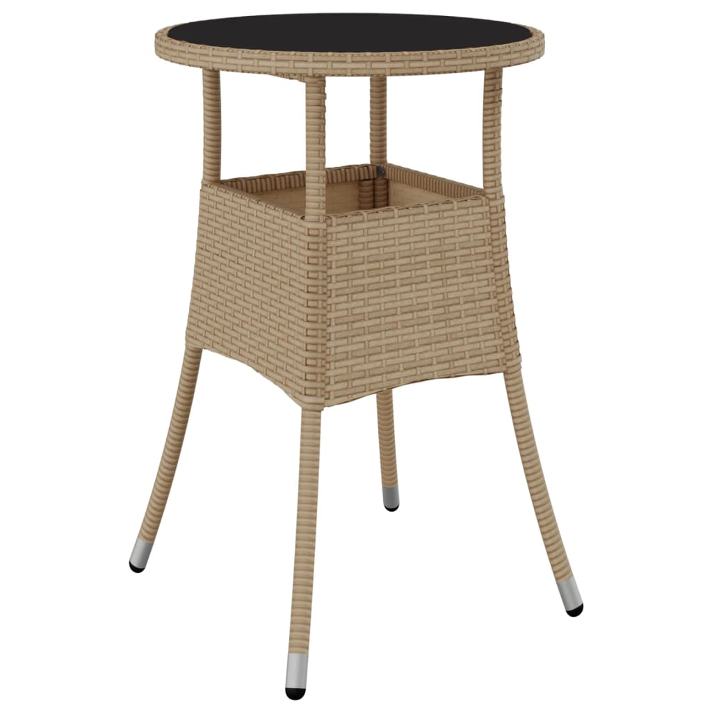 Vidaxl Stolik Ogrodowy, Ø60X75 Cm, Szkło Hartowane I Rattan Pe, Beżowy