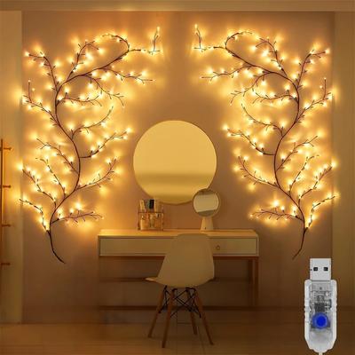 96 LED Luci a Ramo di Salice Pieghevoli 8 Modalità Luce Decorativa in Rattan per Albero Luce Notturna da Parete Camera da Letto Interno Esterno Natale