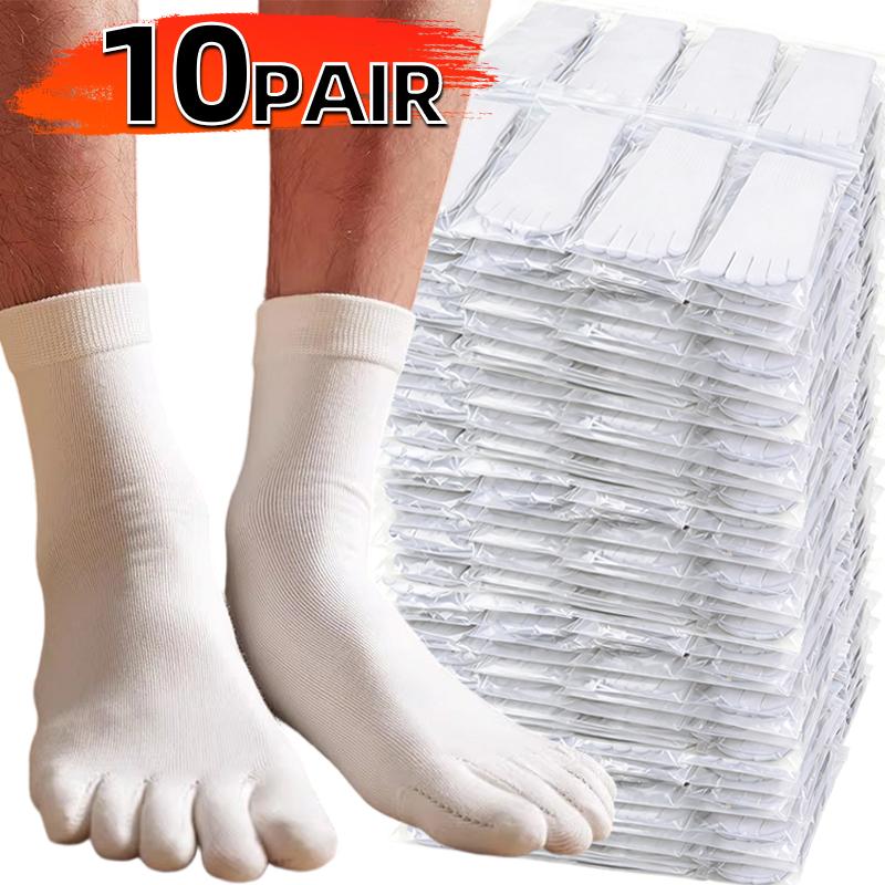 10pairs Unisex Five Toe Socks Men Women Five Fingers Socks Cotton Soft Breathable Sports Running Solid Color Black White Soks