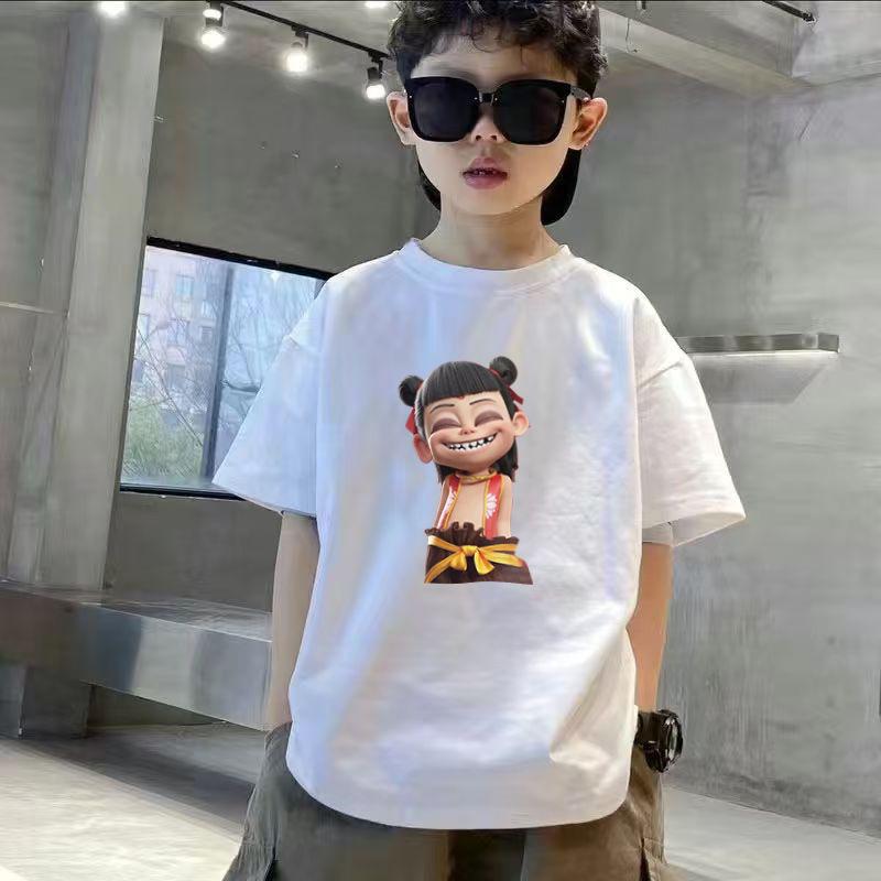 Nezha 2025 Kinder-Baumwoll-T-Shirt: Trendig, Kurzarm für Jungen & Mädchen
