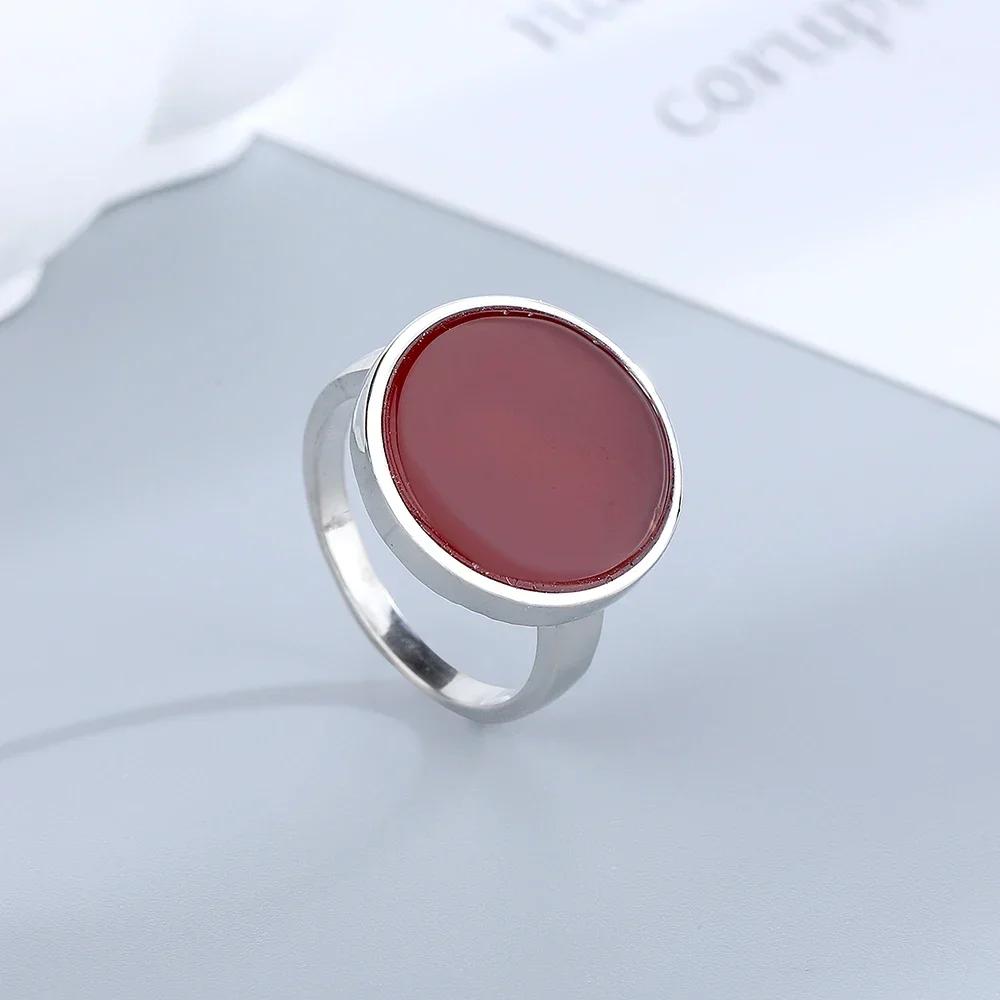 Women Ring 15MM Natural Stone Lapis Agate Malachite Brief Design Cute Ring Fashion Women Party Jewelry