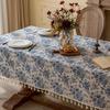 Retro Black Floral Tassel Tablecloth – Rectangular, American French Pastoral Style Coffee Table Cover.