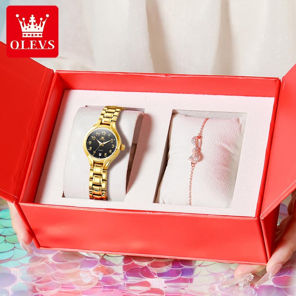 OLEVS Watch 3650 New Women Watches Original Waterproof Luminous Quartz Watch Date Ladies Bracelet Watch Set Box Gifts Reloj