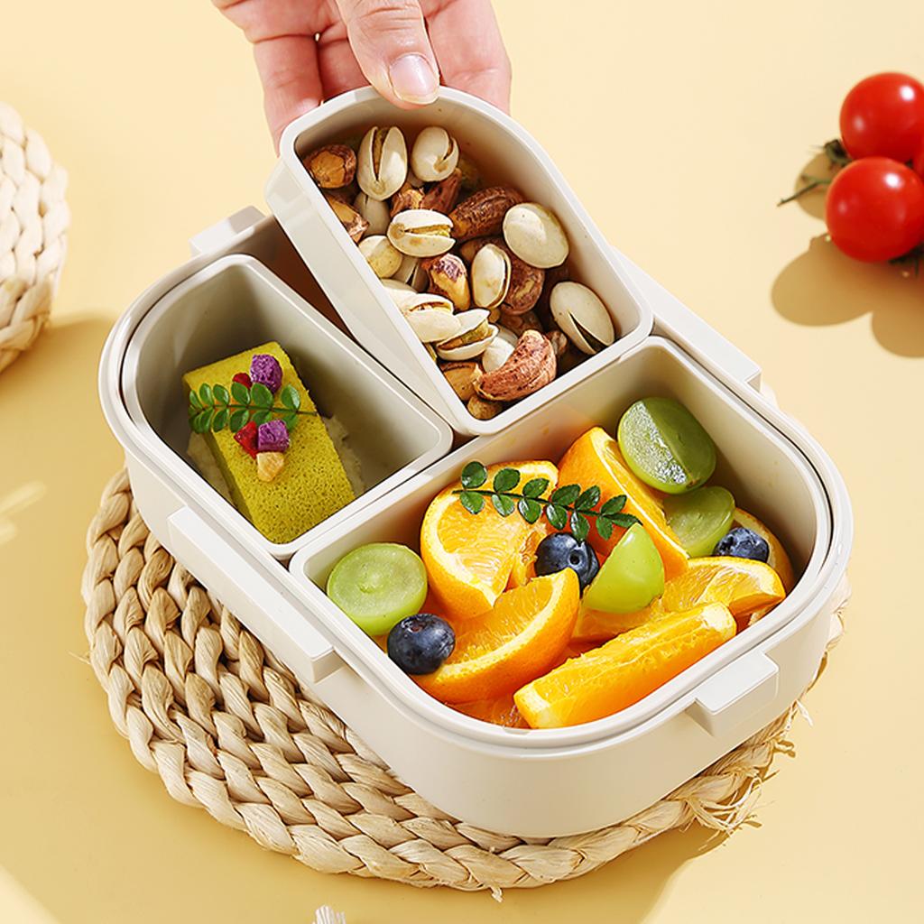 Cute Bear Plastic Divided Lunch Container Portable Leak-proof Detachable 3 Grids Bento Lunch Box For Kids Student Microwave Safe