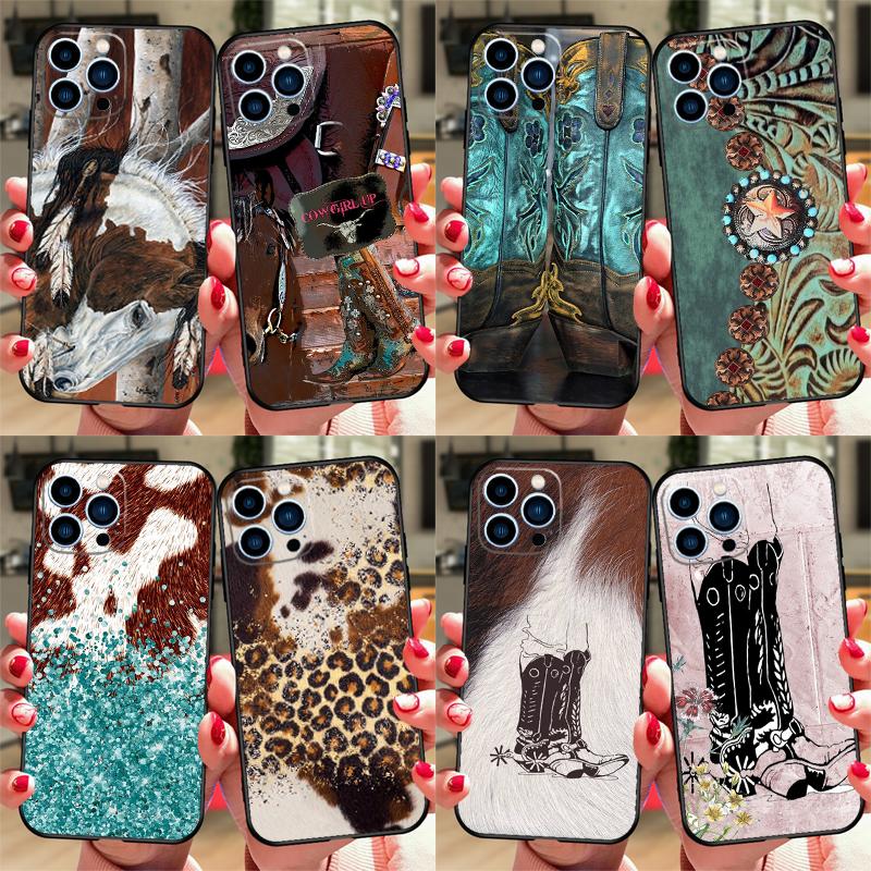 Western Cowgirl Cowboy Boots Cowhide Case For Xiaomi 17 Pro Max 14 15 Ultra 13T 14T 15T Pro POCO X7 X5 X6 F5 F6 F7 F8 Pro Cover