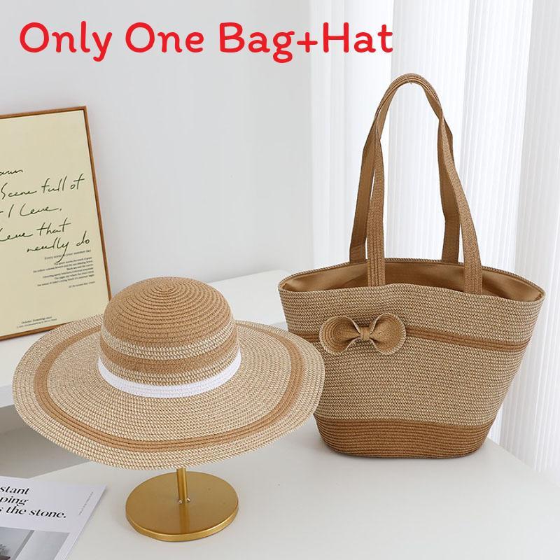 Straw Hat And Bag Set With Sun Protection For Outdoor Travel Casual Summer Adults