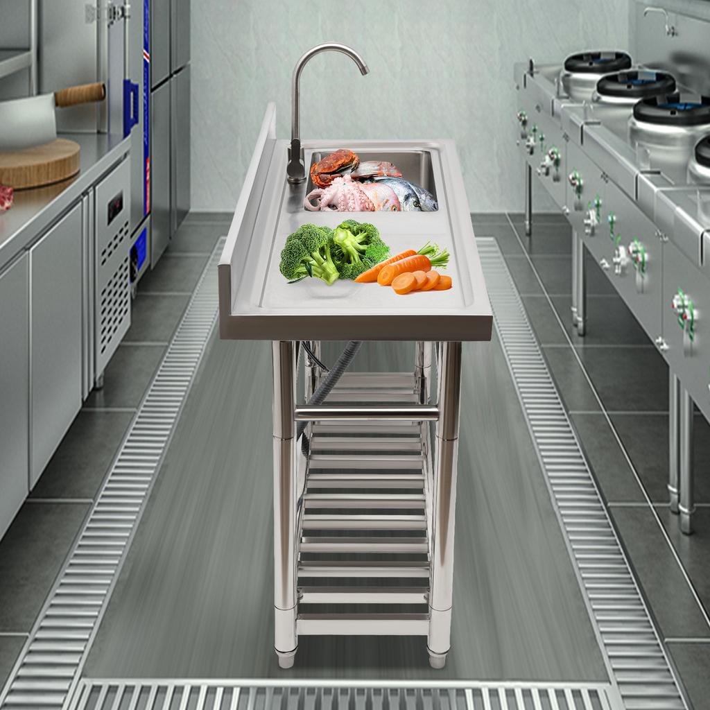 Stainless Steel Kitchen Sink Free Standing W/ Adjustable Feet, Commercial Restaurant Sink, 201 Stainless Steel Single Bowl Sink