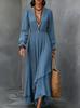European and American women's solid color v-neck long dress Bohemian irregular ruffle edge chiffon long-sleeved dress