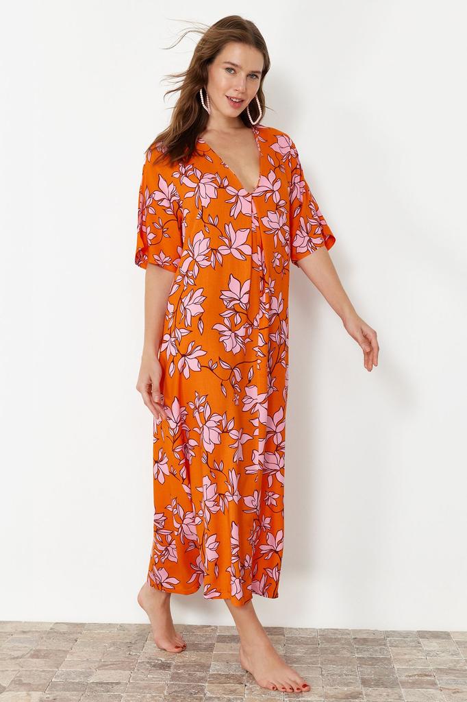 Women's Style Dress Floral Patterned Wide Fit Midi Woven Beach Dress