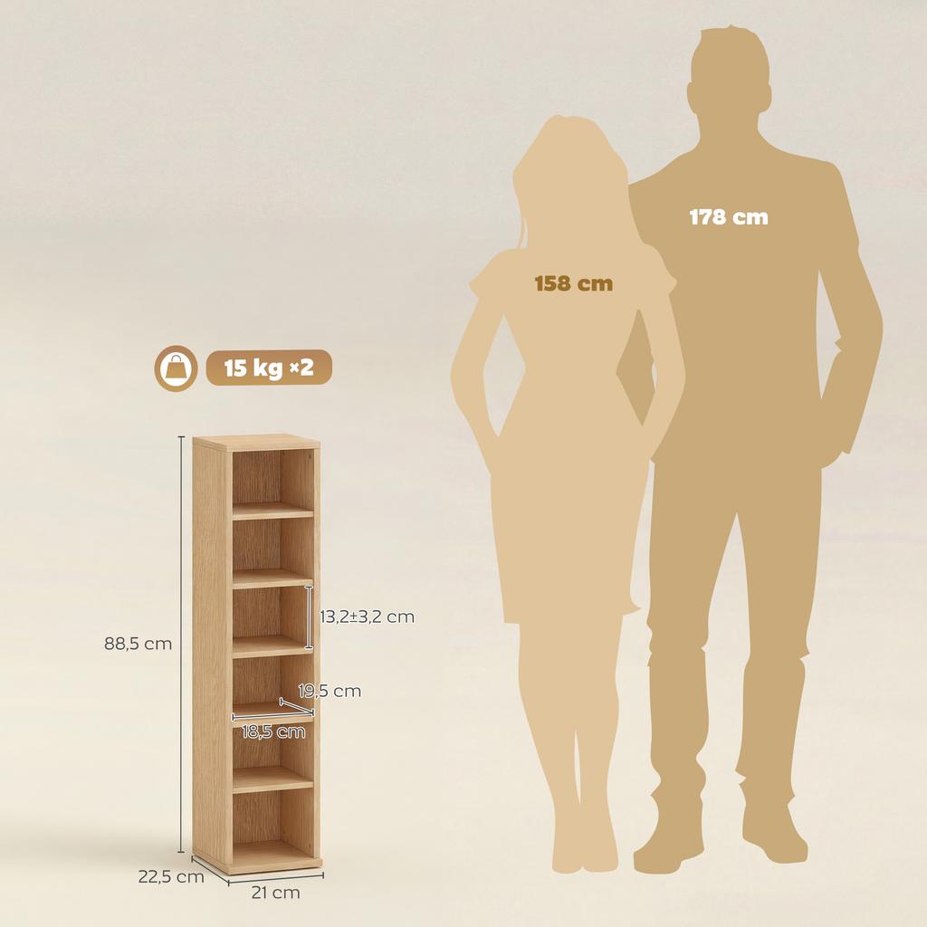 Column Shelves, Set of 2, CD/DVD Storage, 12 Compartments, 204 CDs, 21 x 22.5 x 88.5 cm, Wood