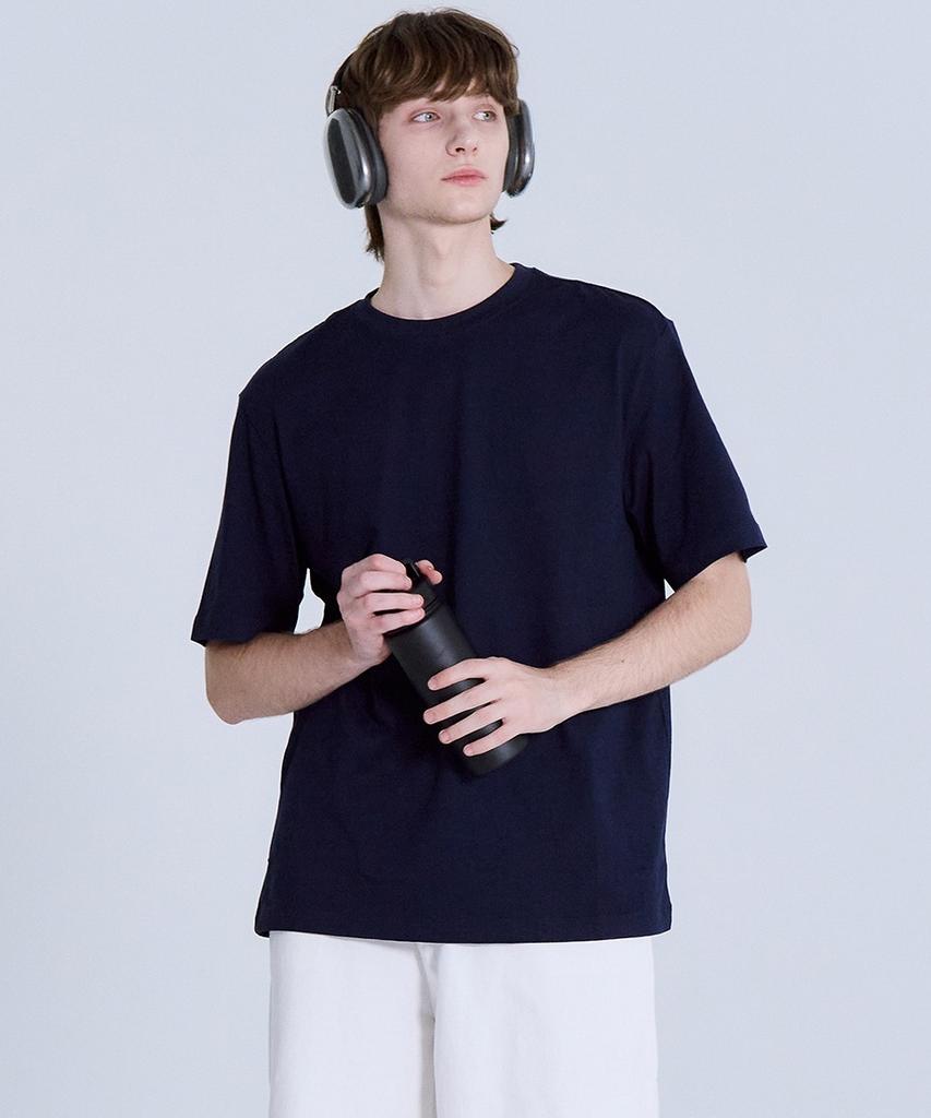 BASIC HOUSE Uni Relaxed Fit Round Neck Short Sleeve T-Shirt Navy Lats0105