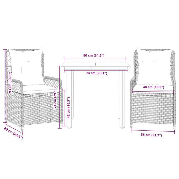VidaXL Ensemble à manger de jardin 3 pcs et coussins marron poly rotin 3262978