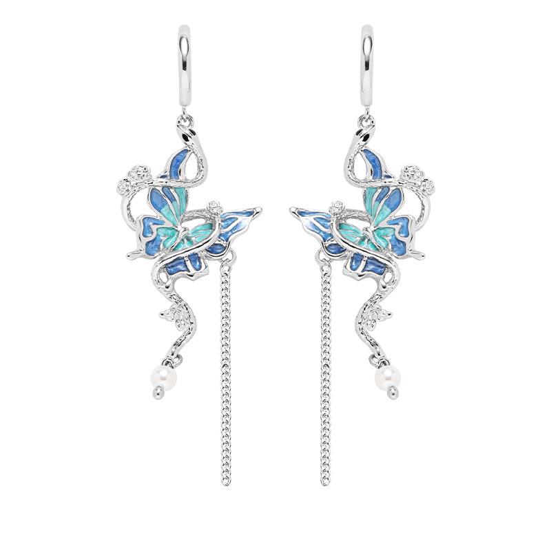 925 Silver Butterfly & Snake Korean Style Versatile Dangle Earrings - Fashion Luxury for Women