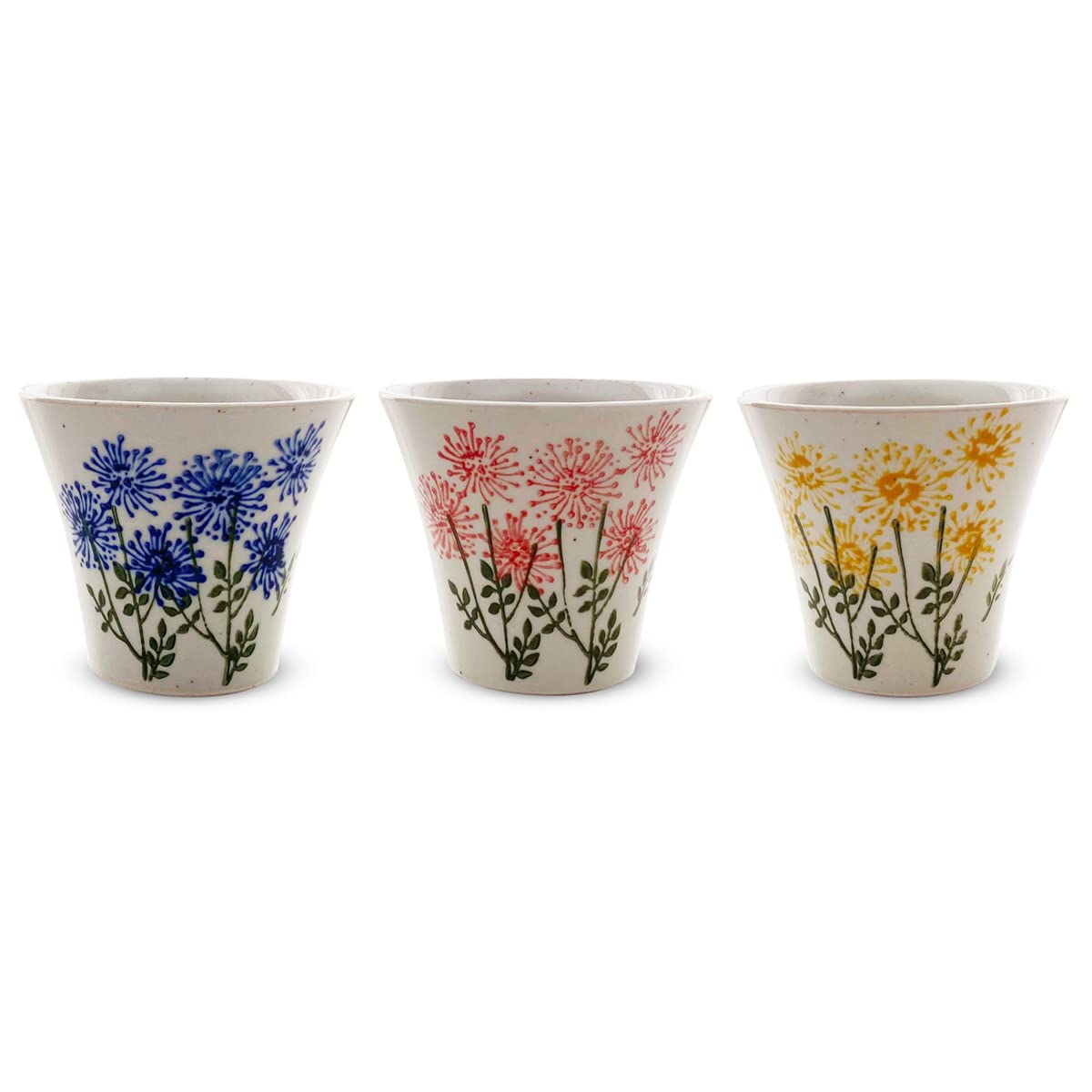 J-Kitchens Kunzangama Teacups (Teacups), Set of 3, Hasami Ware, Made in Japan, 140cc, Wildflower Design