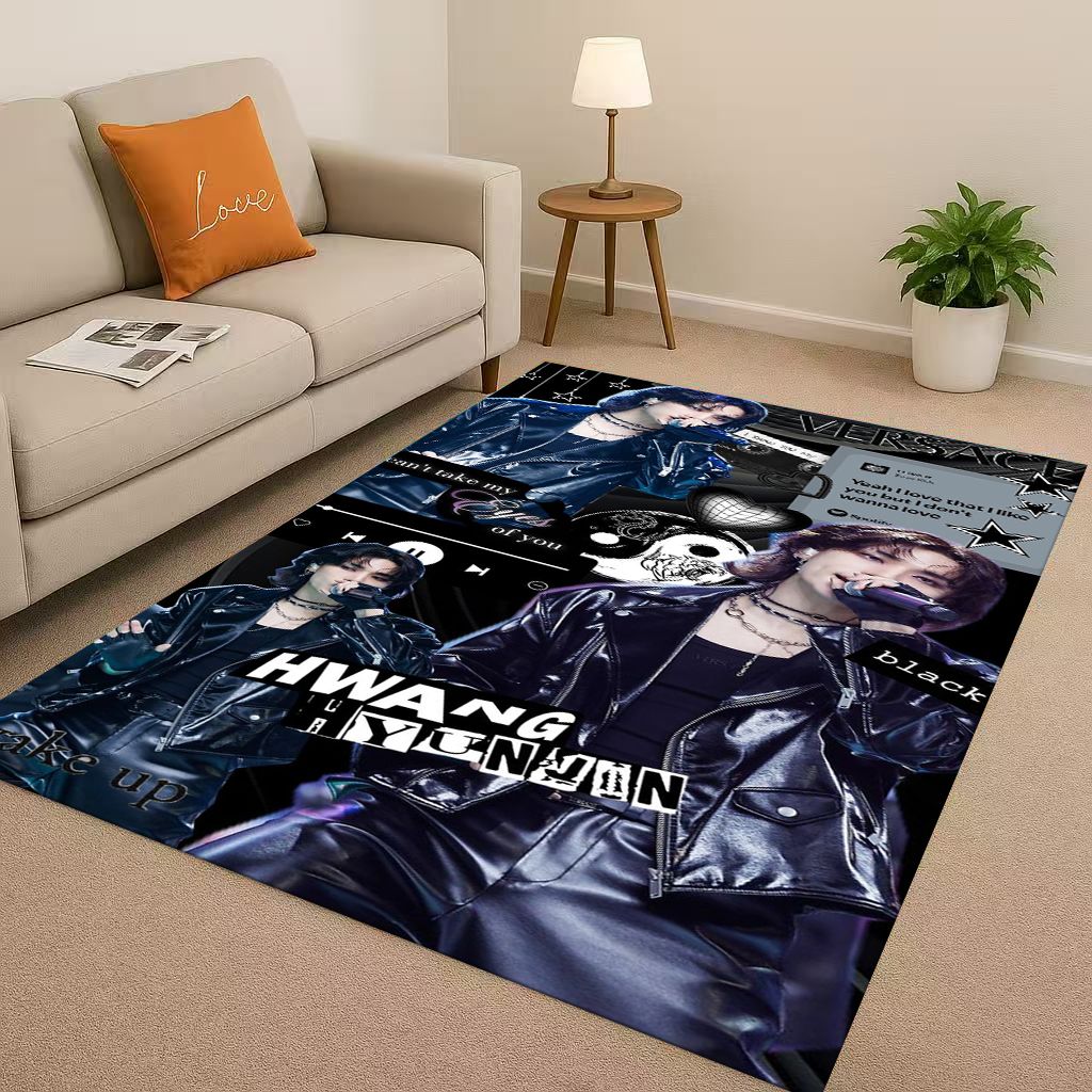 3D Kpop Hyunjin Star Art living Room Non-Slip Area Rug Soft Carpet for Bedroom Playroom and Sofa,Easy Clean Home Decor Doormat