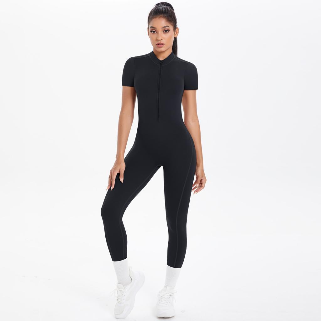 New Nude Tight Fitting Short Sleeved Yoga Sports Jumpsuit, Outdoor Leisure Running Fitness Suit, Quick Drying Jumpsuit For Women