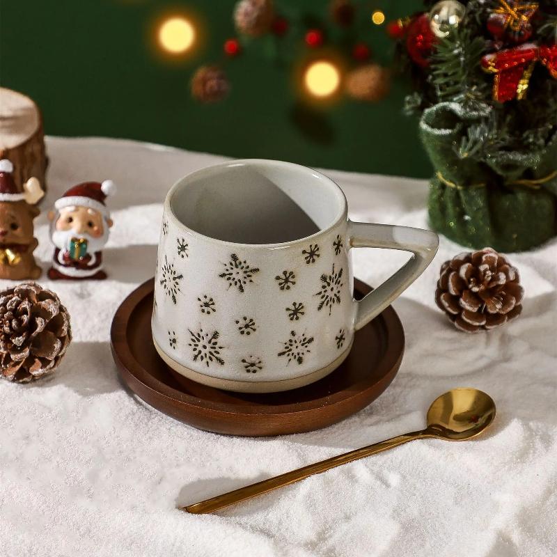 Christmas Vintage Ceramic Mug with Heat-resistant Handle Coffee Cup Nordic Style Home Office Handmade Water Tea Cups Xmas Gifts