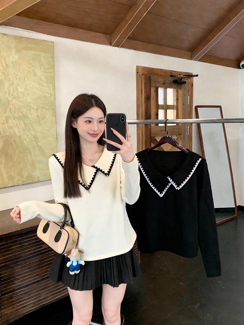 2026 Spring Plus Size Women s Korean Doll Collar Lace Knit Top XL