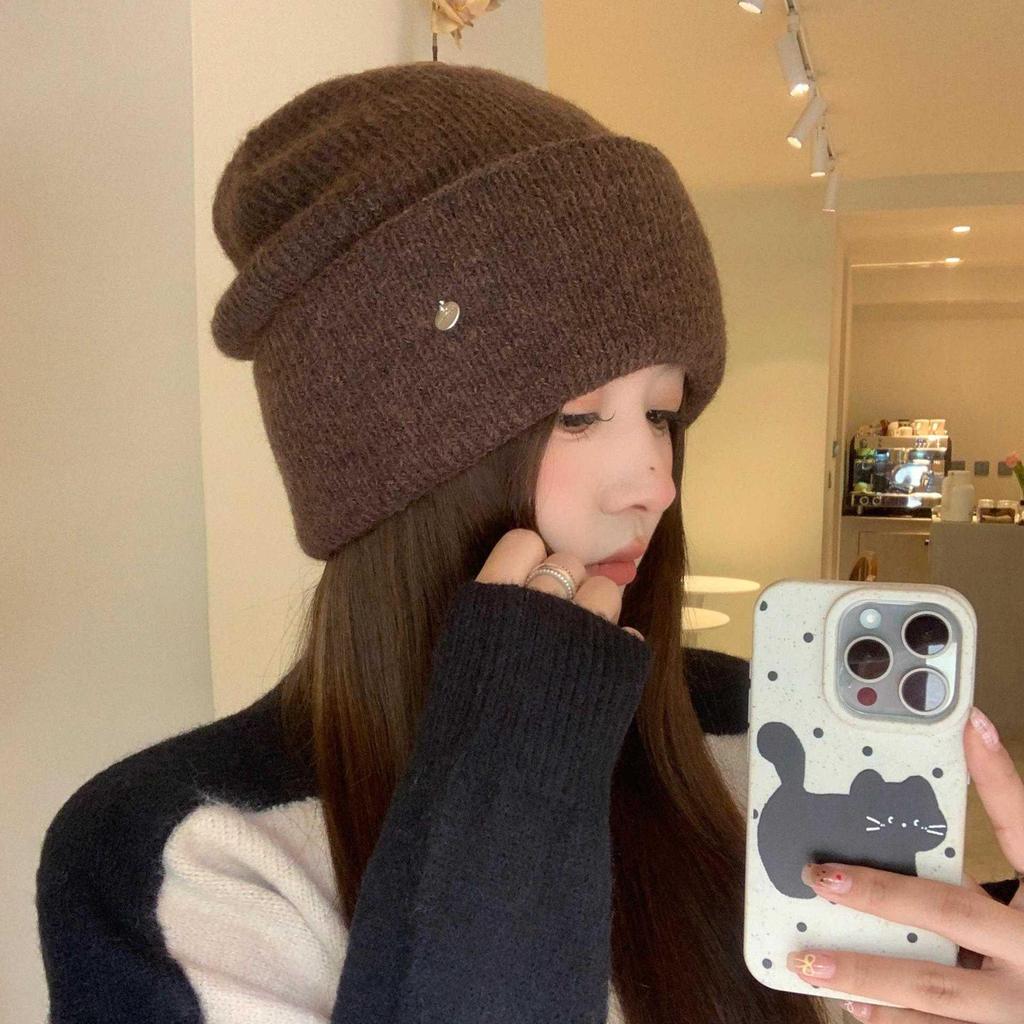 High Version Rabbit Velvet Knitted Wool Hat Women's Autumn and Winter Warm Ear Protection Wool Face Small Pile Cold Hat
