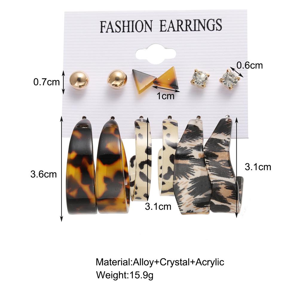 6 Pairs Earrings Retro C-shaped Earrings Creative Personality Leopard Love-shaped Butterflies Ear Studs