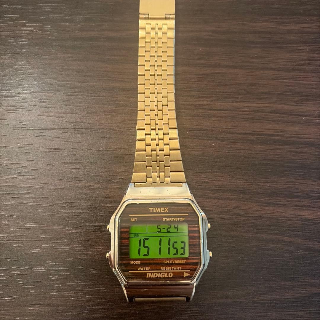 TIMEX INDIGLO digital watch wood grain