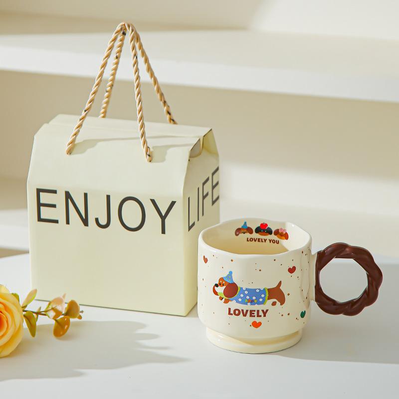 Creative cute cartoon sausage cup ceramic cup high value mug couple cup household drinking cup