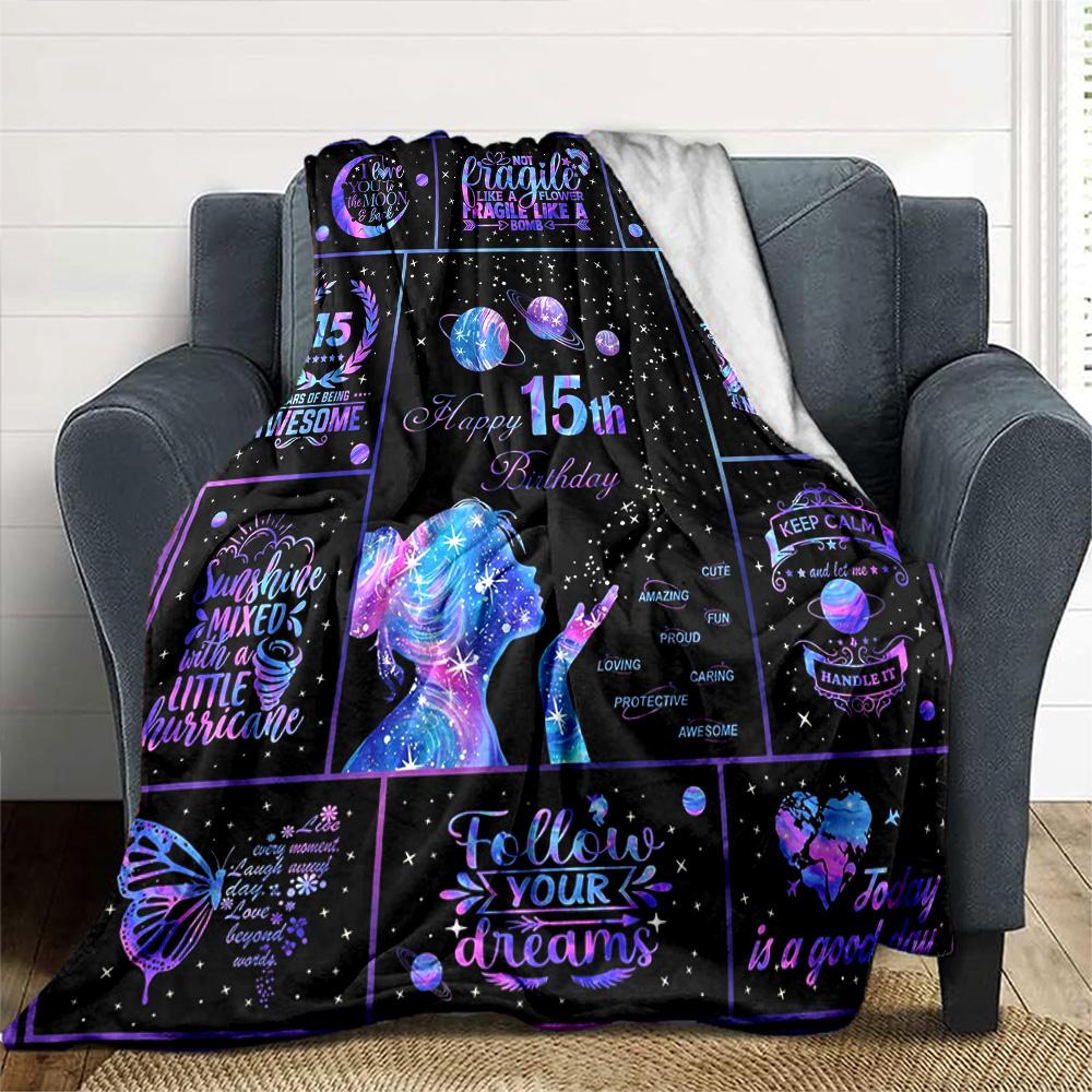 15Th Birthday Celebration Lightweight Blanket Ultra-Soft Great for Sofa Couch Office Bed Seasons Universal Versatile Accessory Gifts Y9