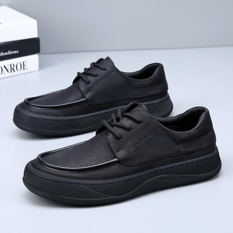 Summer New Hollow Men's Shoes Leather Versatile Thick-soled Breathable Business Casual Leather Shoes Men's Trendy Shoes Ciphertext Order