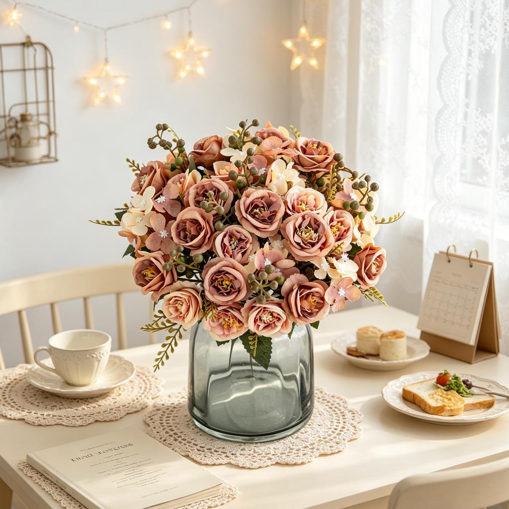 Artificial Flowers Silk Rose Wedding Wreath Home Room Dining Table Festival Decora Outdoor Yard Garden Bridal Bouquets DIY Gifts