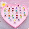Children's Adjustable Rhinestone Ring Set - Gift Box of Gemstone Finger Jewelry for Girls
