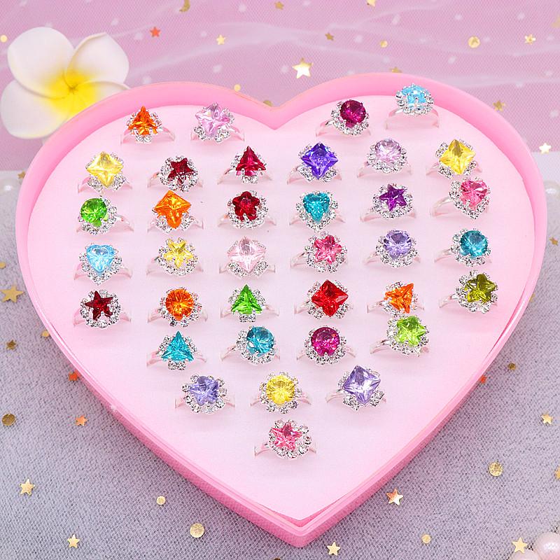Children's Adjustable Rhinestone Ring Set - Gift Box of Gemstone Finger Jewelry for Girls