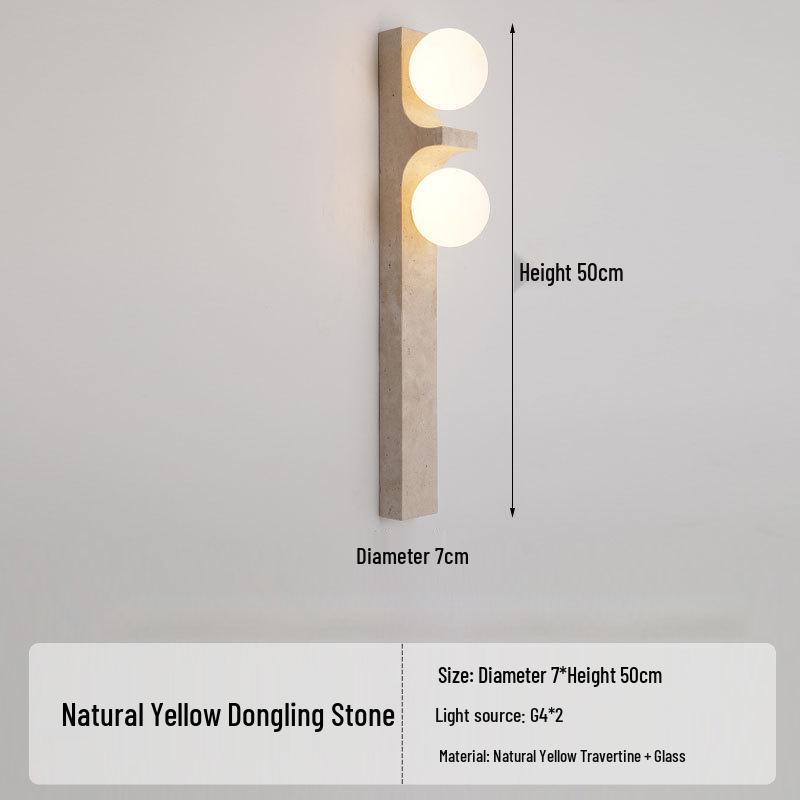 Yellow Travertine Wabi-Sabi Wall Lamp for Bedroom, Hotel, or Corridor