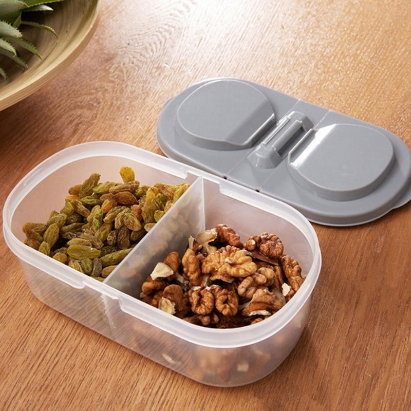 Clear Lid Double Compartment Food Storage Container Plastic Snacks Keepers For Kids Travel And Daily Use