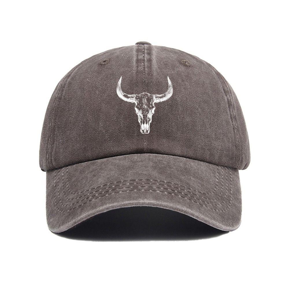 Hip Hop Bull Skull Print Baseball Cap Washed Cotton Streetwear Hats For Man Women Unisex