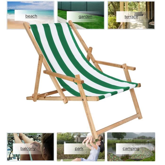 Transat de Jardin pliant en bois imprégné - SPRINGOS - vert/blanc