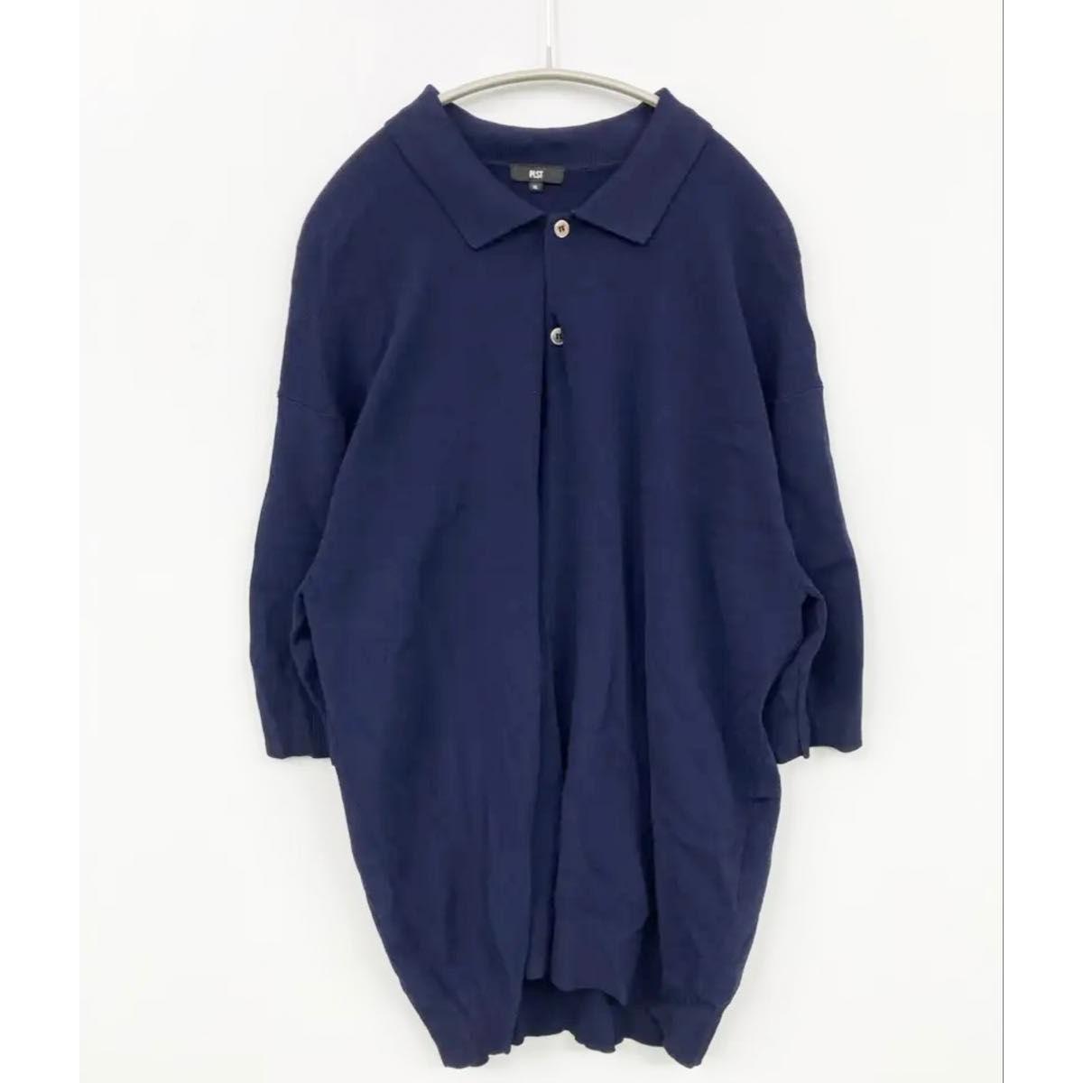 Very good condition PLST UV cut rayon blend knit polo shirt navy XL