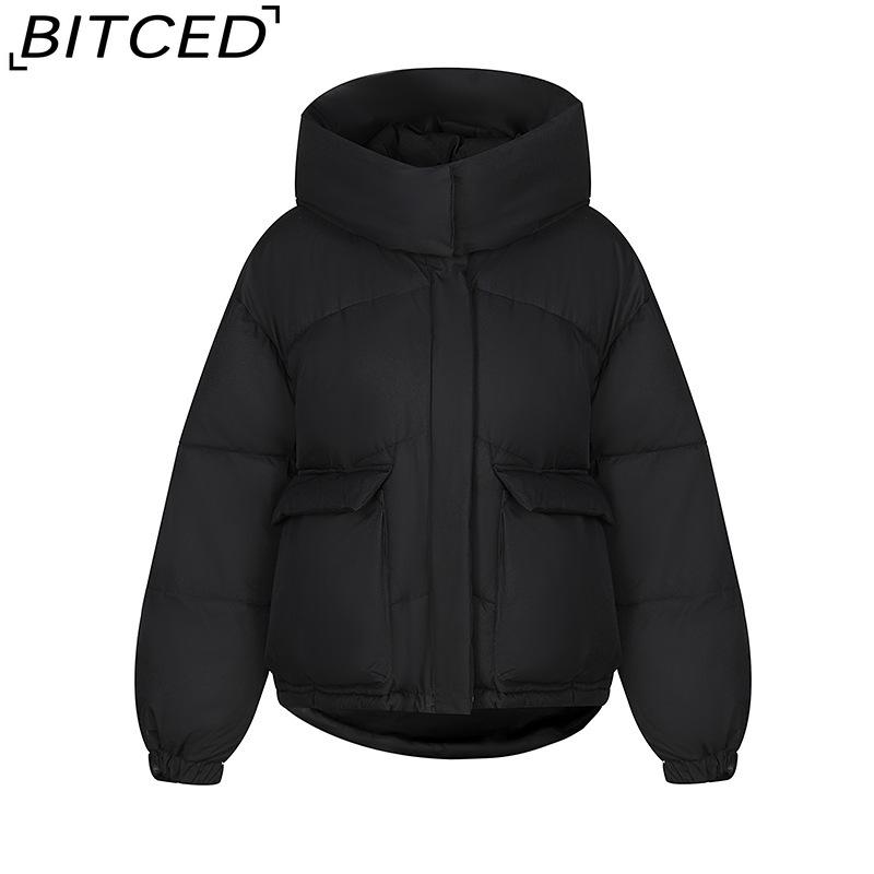 BITCED Women's Loose-Fit Puffer Jacket with Hood - Short-Length Thickened Winter Coat