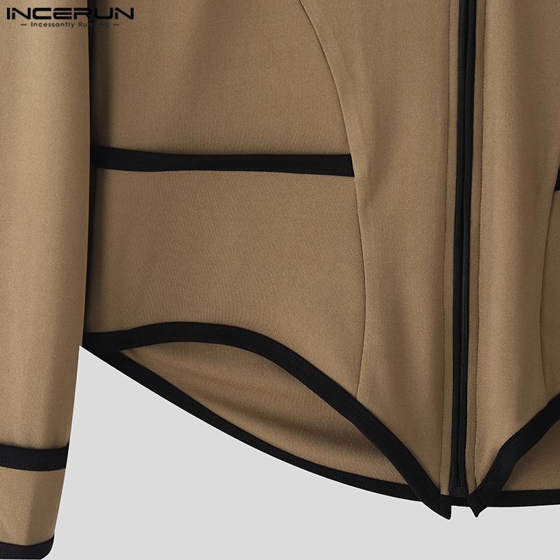 INCERUN Men Stand Neck Zip-Up Long Sleeve Irregular Stitching T-shirts Tops