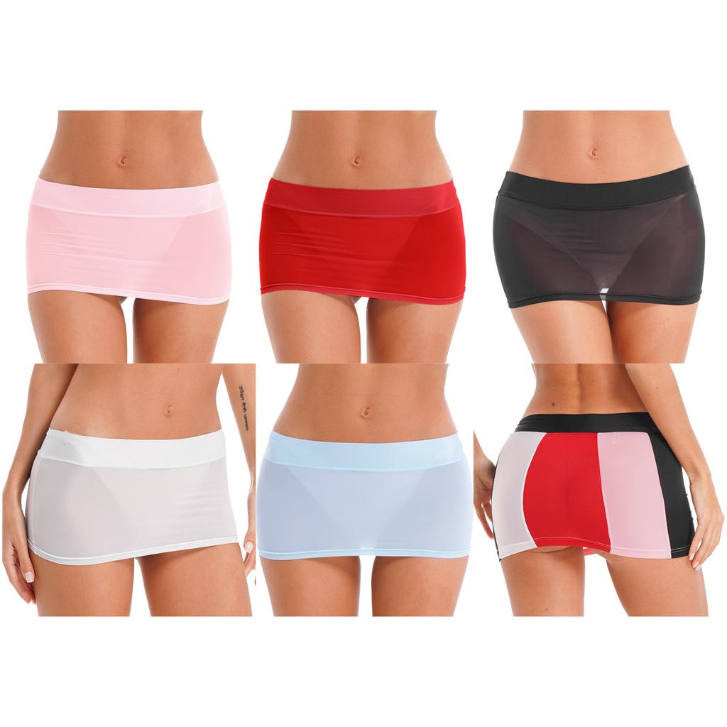 Sheer Low Waist Mini Skirt for Women Semi Transparent Beach Cover Up Solid Color Block Rave Clubwear Swimwear Wrap