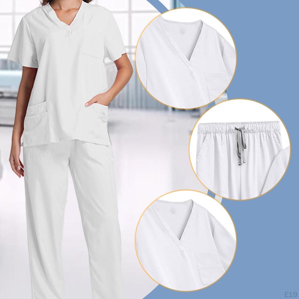 Unisex Scrubs Set Elastic Waist Modern Nurse Uniform for Women Men Beauty Salons