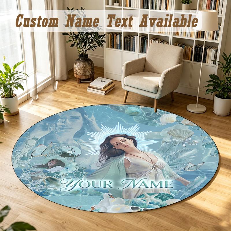 Round Rug Custom NameLana Del Rey Pattern Non Slip Carpet Home Floor Decor