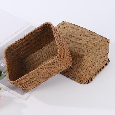 Stroh Rattan Gewebter Korb Handgefertigt Seegras Aufbewahrungskorb Picknickkorb Obst Aufbewahrungsbox Kosmetik Aufbewahrungsbehälter Heimdekoration