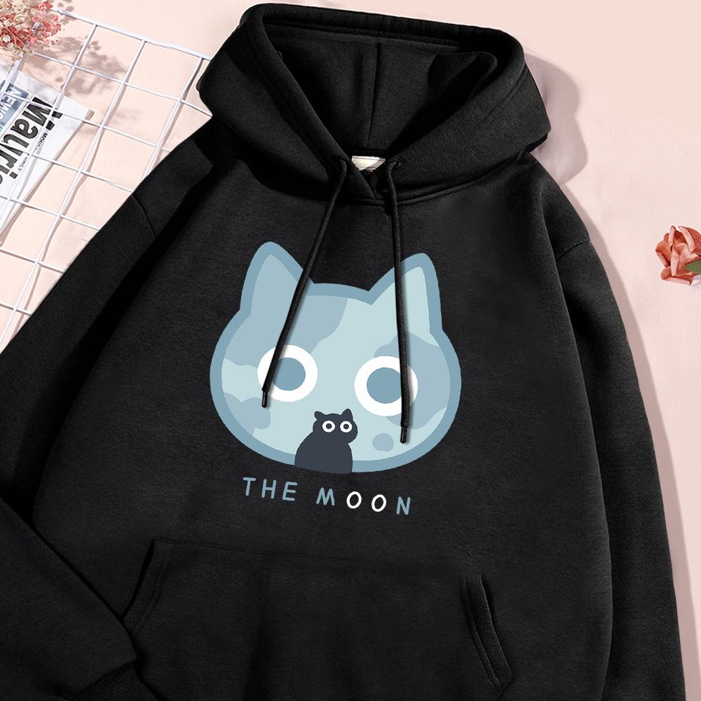 The Moon Blue Cat Fun Print Hoody Men Women Harajuku Style Hoodie Loose Warm Sweatshirt Fashion Fleece Pullover Clothing Couple