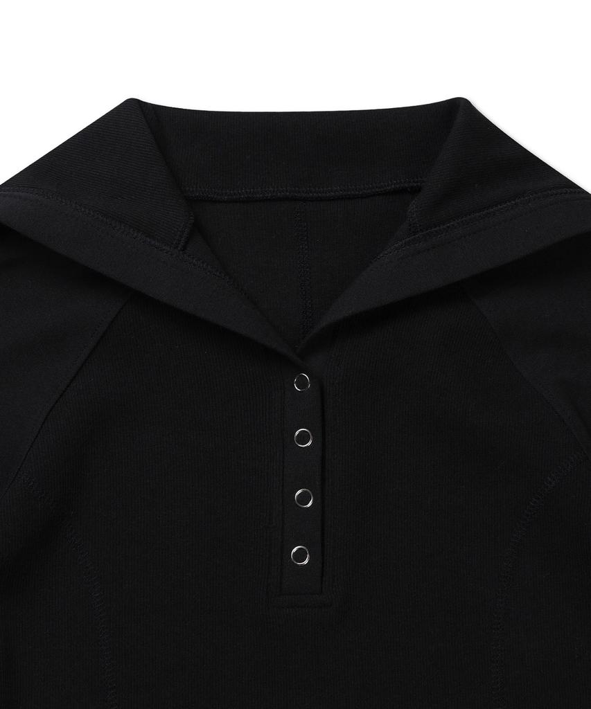 Michikoleondeonkosino Button-Up Collar Ribbed Top Black