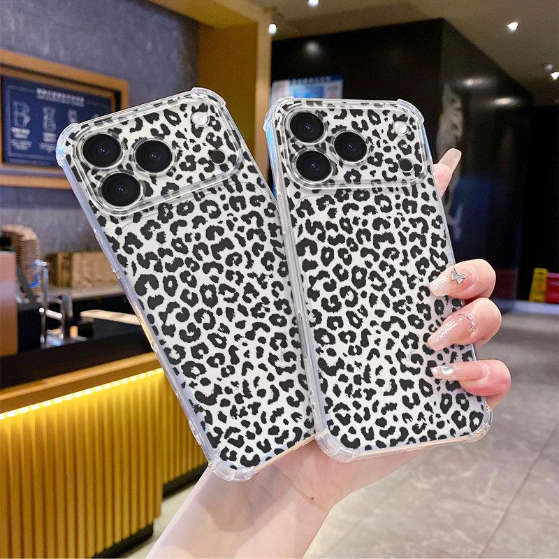 Hot-selling classic black leopard print four corners anti-drop Apple 12/13promax mobile phone case iP17pro