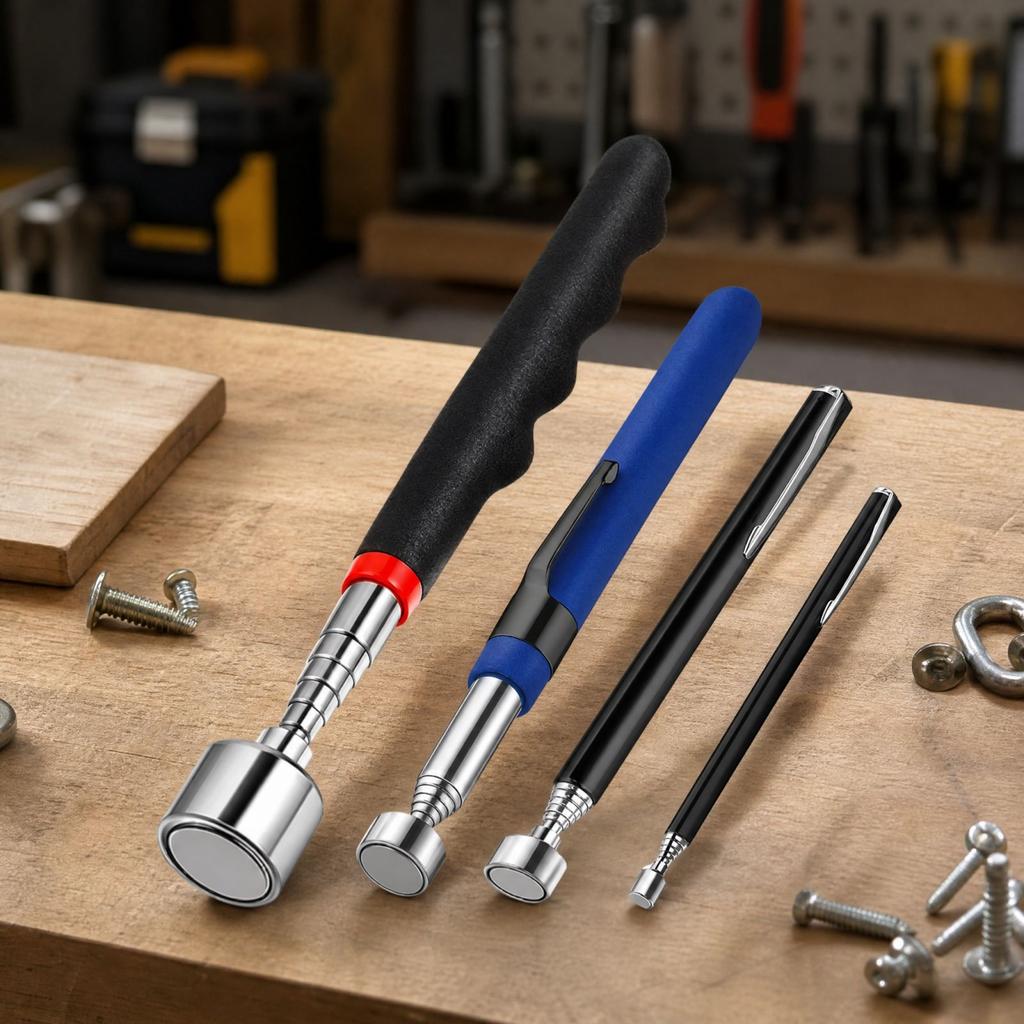 6- Telescoping Magnetic Pickup Tool with Extended, Retractable Sweeper for Dropped Objects