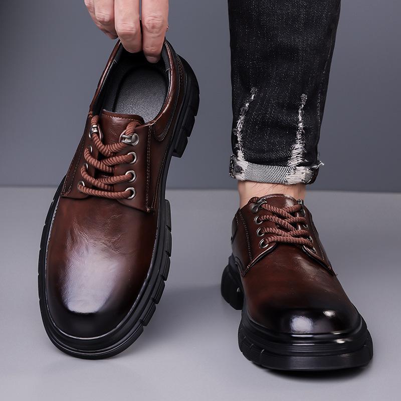 Men's Leather Shoes Spring and Autumn Platform Casual Derby Shoes Men's Formal Wedding Black Low Top Martin Boots