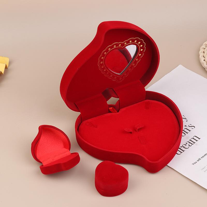 Velvet Heart-Shaped Necklace Pendant Packaging Box Valentine'S Day Engagement Proposal Wedding Ring Box Gift Box Jewelry Case
